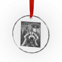 Racoon Meme Crystal Glass Ornament Selfie With Alien UFO - Wonder Print Shop