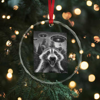 Racoon Meme Crystal Glass Ornament Selfie With Alien UFO - Wonder Print Shop