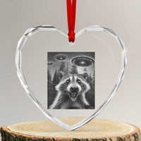 Racoon Meme Heart Crystal Glass Ornament Selfie With Alien UFO - Wonder Print Shop