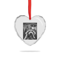 Racoon Meme Heart Crystal Glass Ornament Selfie With Alien UFO - Wonder Print Shop