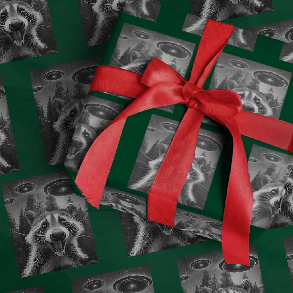 Racoon Meme Wrapping Paper Roll Selfie With Alien UFO - Wonder Print Shop