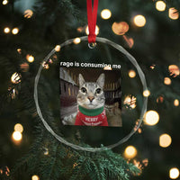 Rage Is Consuming Me Christmas Crystal Glass Ornament Funny Silly Staring Cat Meme Xmas Ugly Sweater - Wonder Print Shop