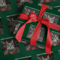 Rage Is Consuming Me Christmas Wrapping Paper Roll Funny Silly Staring Cat Meme Xmas Ugly Sweater - Wonder Print Shop