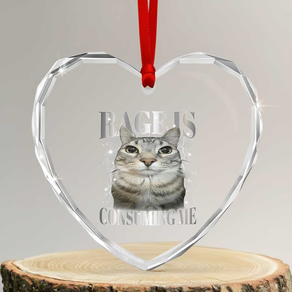Rage Is Consuming Me Heart Crystal Glass Ornament Funny Silly Cat Memes - Wonder Print Shop