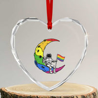 Rainbow Astronaut On The Moon LGBT Heart Crystal Glass Ornament Spaceman Pride Month