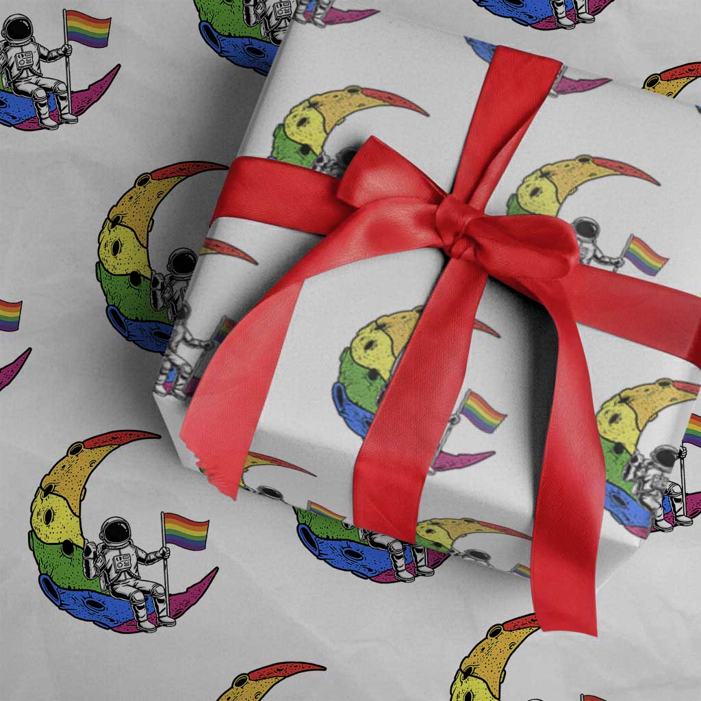 Rainbow Astronaut On The Moon LGBT Wrapping Paper Roll Spaceman Pride Month