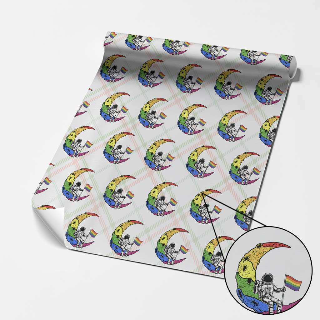 Rainbow Astronaut On The Moon LGBT Wrapping Paper Roll Spaceman Pride Month