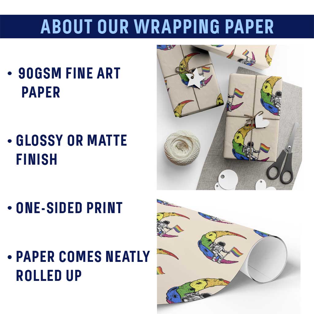 Rainbow Astronaut On The Moon LGBT Wrapping Paper Roll Spaceman Pride Month