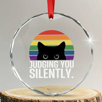 Rainbow Black Cat LGBT Pride Crystal Glass Ornament Judging You Silently