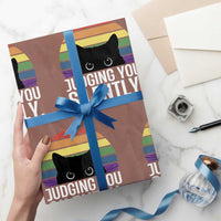 Rainbow Black Cat LGBT Pride Wrapping Paper Roll Judging You Silently