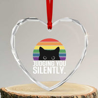 Rainbow Black Cat LGBT Pride Heart Crystal Glass Ornament Judging You Silently
