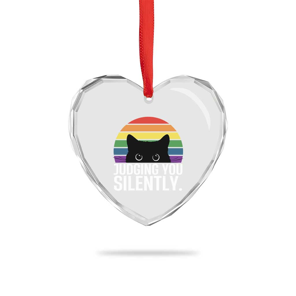 Rainbow Black Cat LGBT Pride Heart Crystal Glass Ornament Judging You Silently