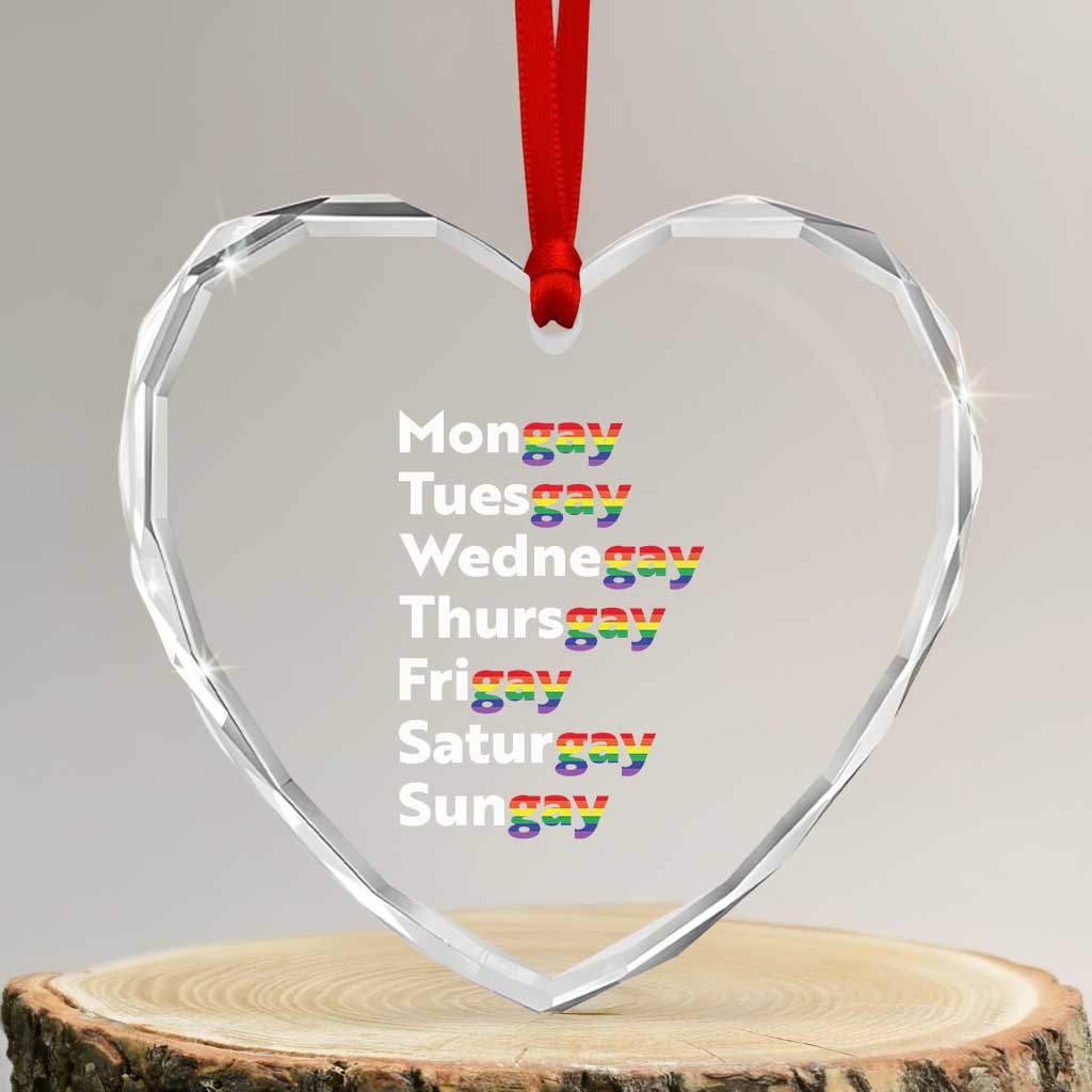 Rainbow Days Of The Week Mongay Tuesgay Heart Crystal Glass Ornament Funny LGBT Pride Month