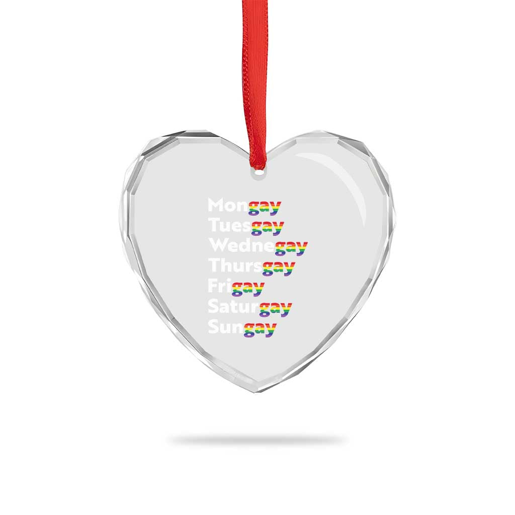 Rainbow Days Of The Week Mongay Tuesgay Heart Crystal Glass Ornament Funny LGBT Pride Month
