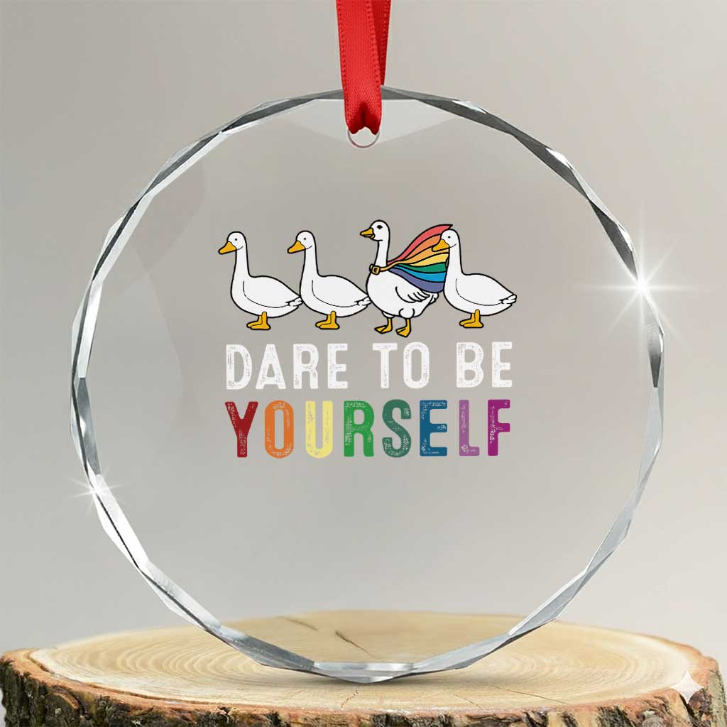 Rainbow Goose Dare to Be Yourself LGBTQ Pride Crystal Glass Ornament - Wonder Print Shop