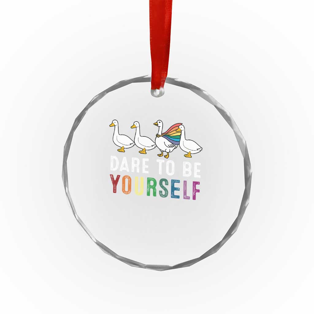 Rainbow Goose Dare to Be Yourself LGBTQ Pride Crystal Glass Ornament TS10