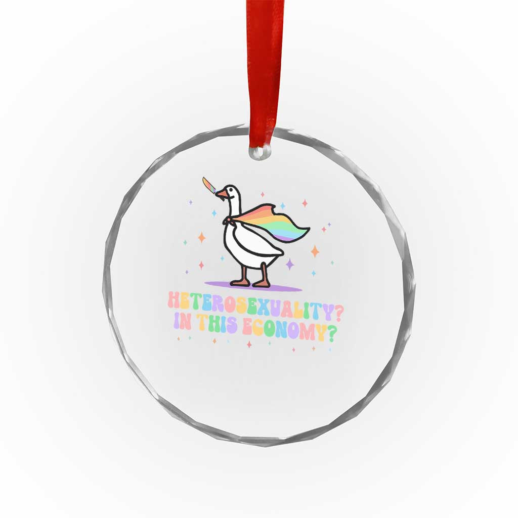 Rainbow Goose Heterosexuality in This Economy Crystal Glass Ornament LGBTQ Lesbian Pride - Wonder Print Shop