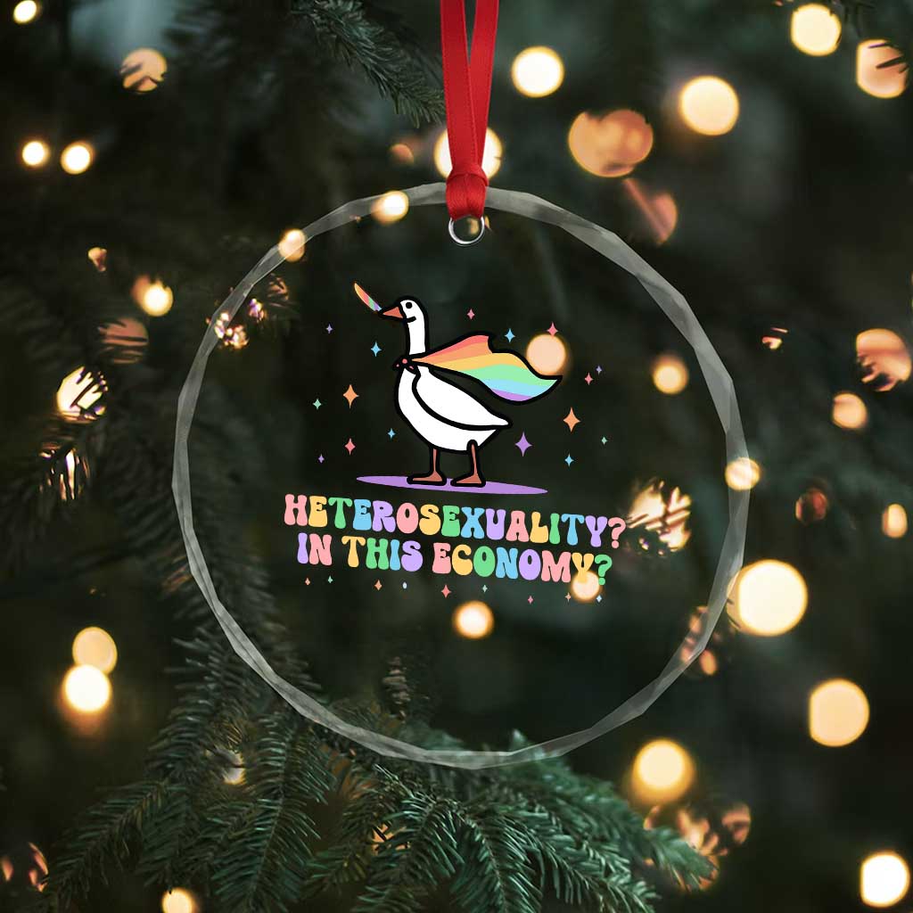 Rainbow Goose Heterosexuality in This Economy Crystal Glass Ornament LGBTQ Lesbian Pride - Wonder Print Shop