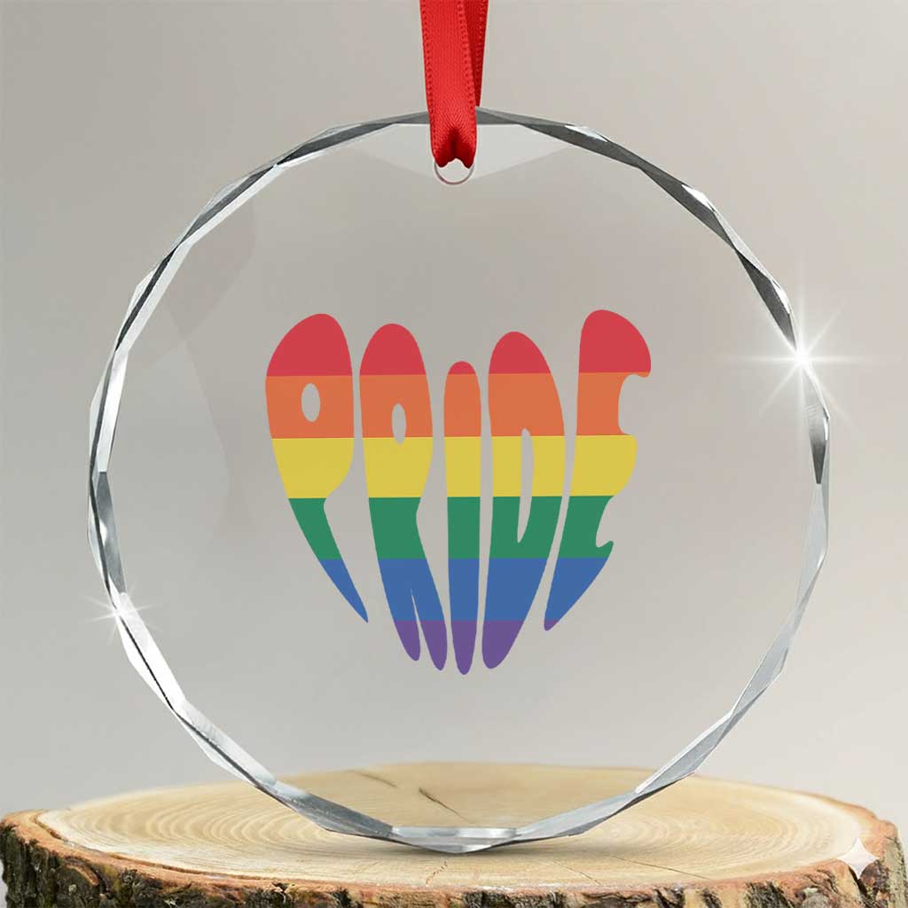 Rainbow Heart Pride Crystal Glass Ornament LGBTQ Support Graphic