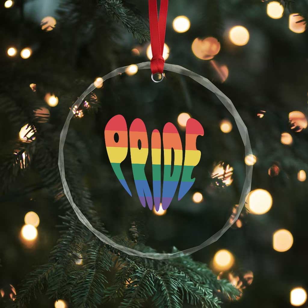 Rainbow Heart Pride Crystal Glass Ornament LGBTQ Support Graphic