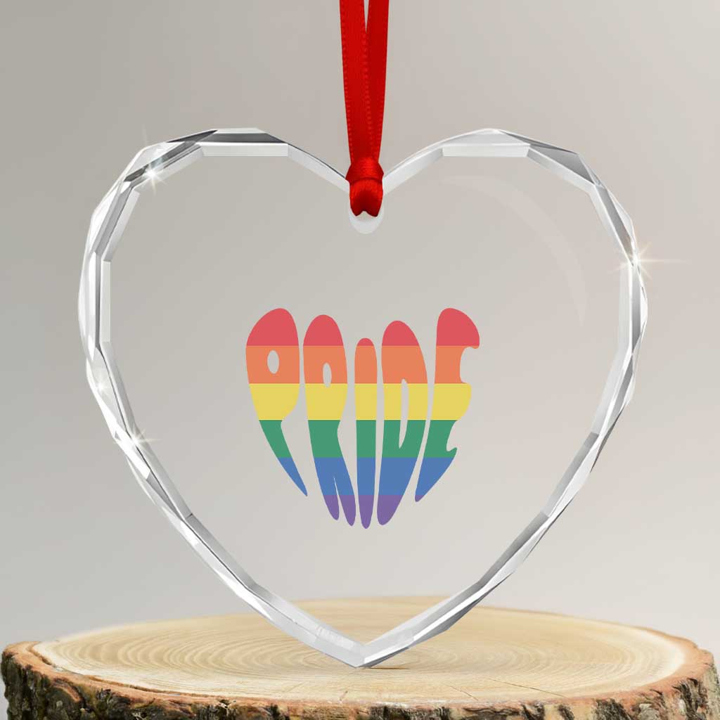 Rainbow Heart Pride Heart Crystal Glass Ornament LGBTQ Support Graphic