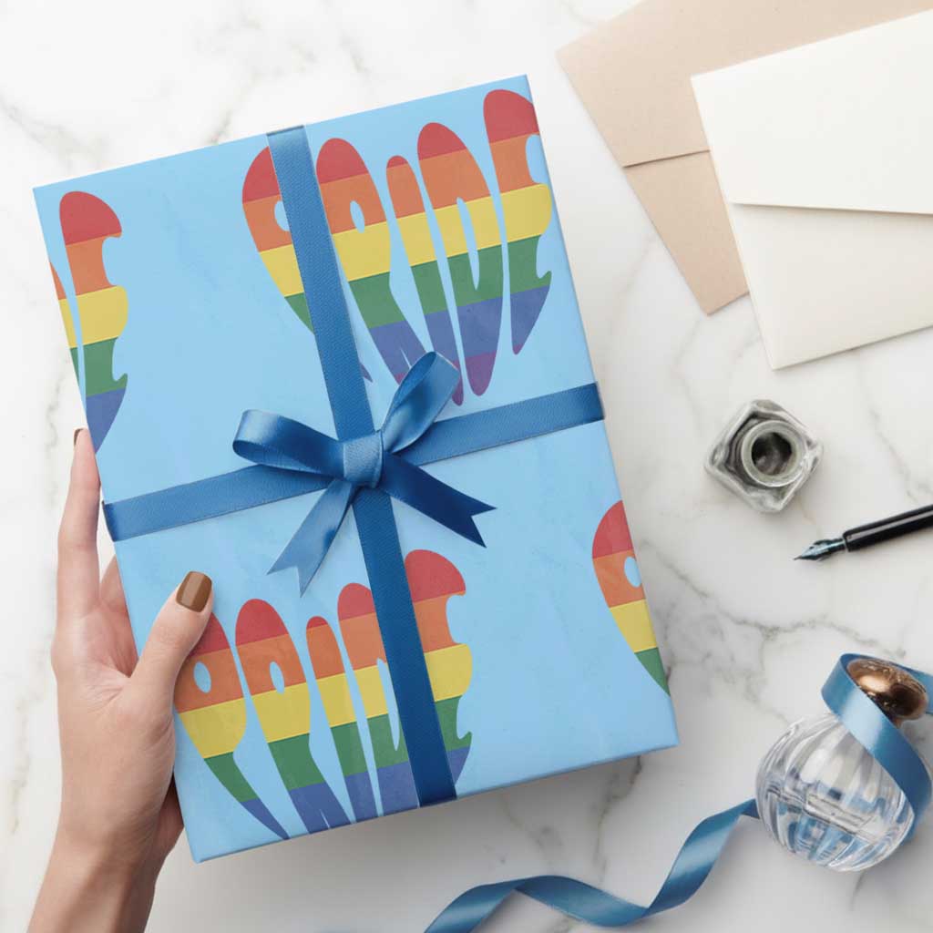 Rainbow Heart Pride Wrapping Paper Roll LGBTQ Support Graphic