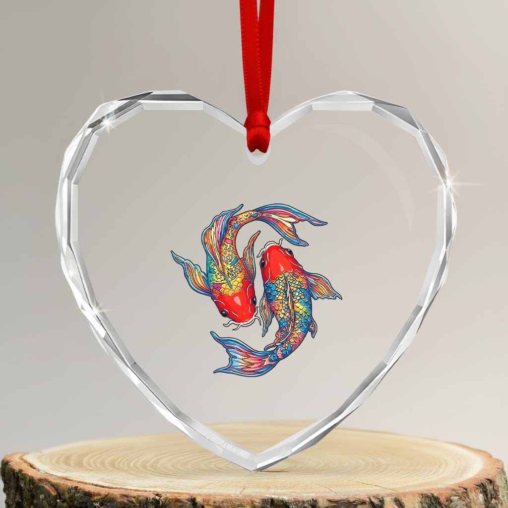 Rainbow Koi Fish LGBTQ Pride Heart Crystal Glass Ornament Colorful Japanese Carp