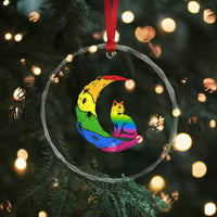 Rainbow Moon Cat Pride Crystal Glass Ornament LGBT Feline Graphic