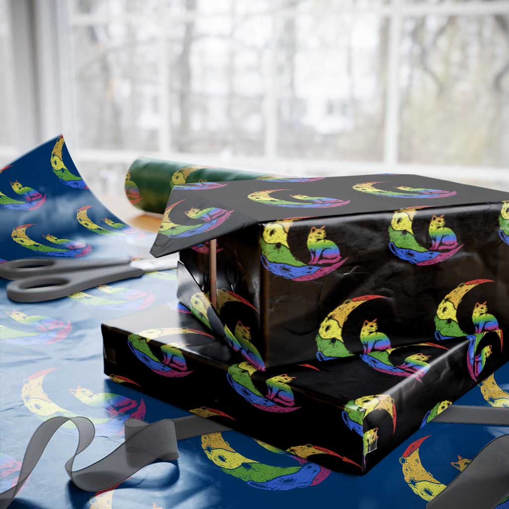 Rainbow Moon Cat Pride Wrapping Paper Roll LGBT Feline Graphic