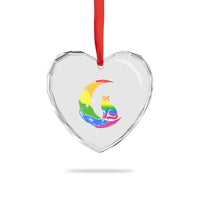 Rainbow Moon Cat Pride Heart Crystal Glass Ornament LGBT Feline Graphic