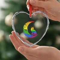 Rainbow Moon Cat Pride Heart Crystal Glass Ornament LGBT Feline Graphic
