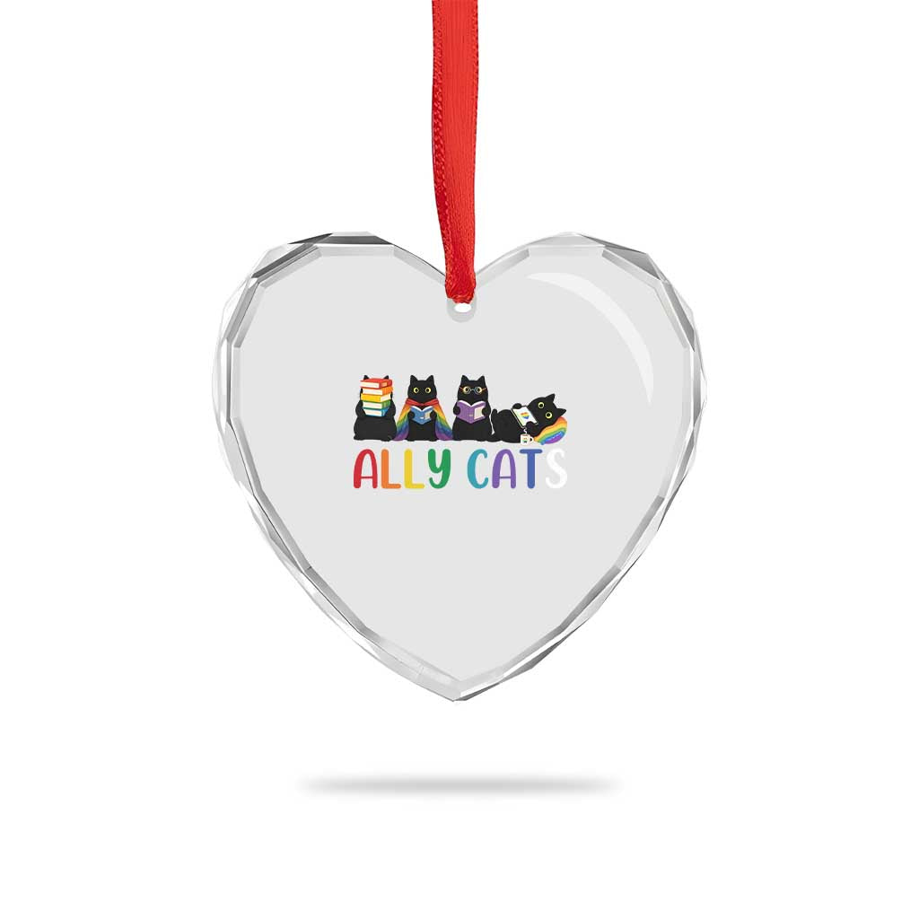 Rainbow Pride Ally Cats Heart Crystal Glass Ornament LGBTQ Inclusion Cat Lover Gift