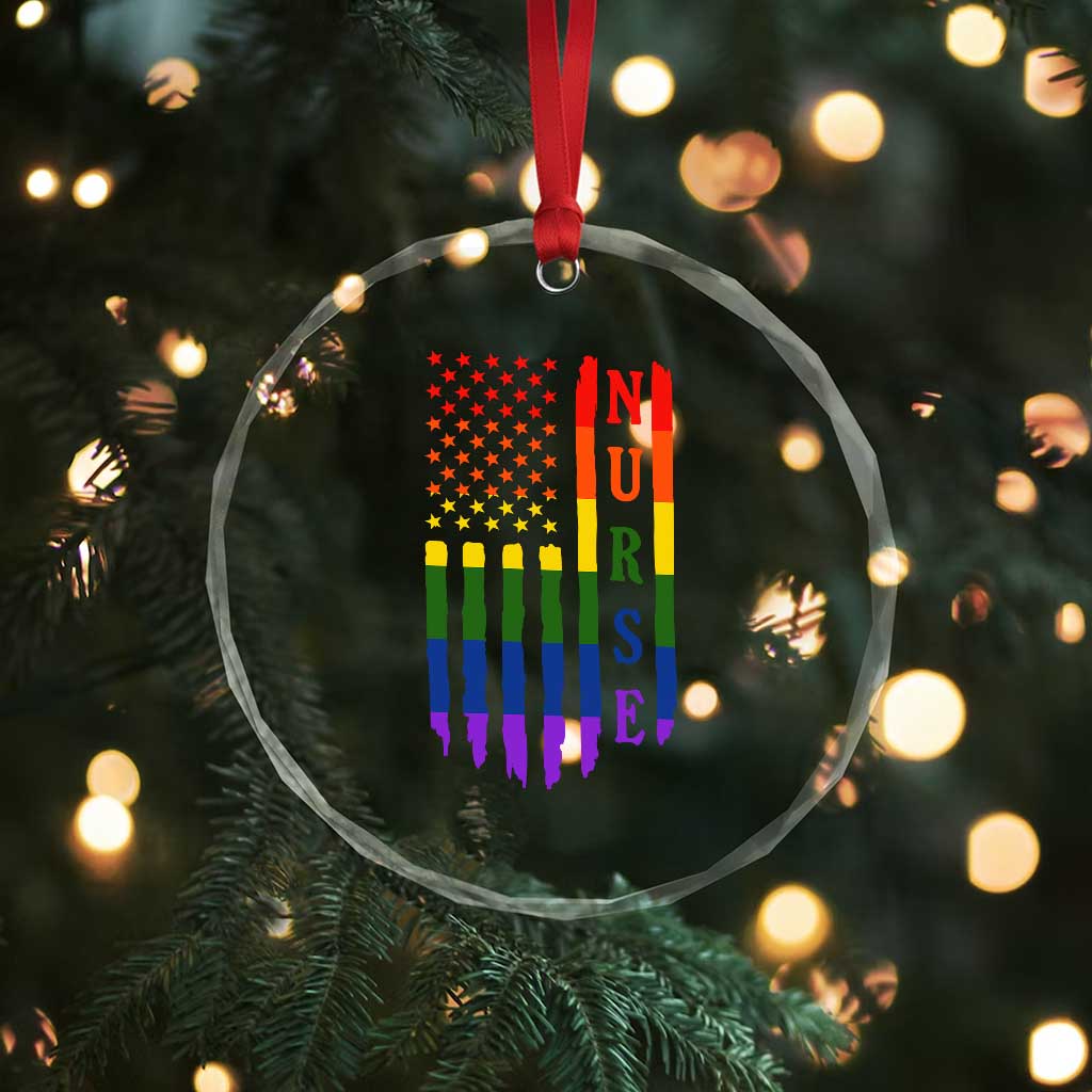 Rainbow RN Ally Pride Month Crystal Glass Ornament LGBTQ Healthcare Worker