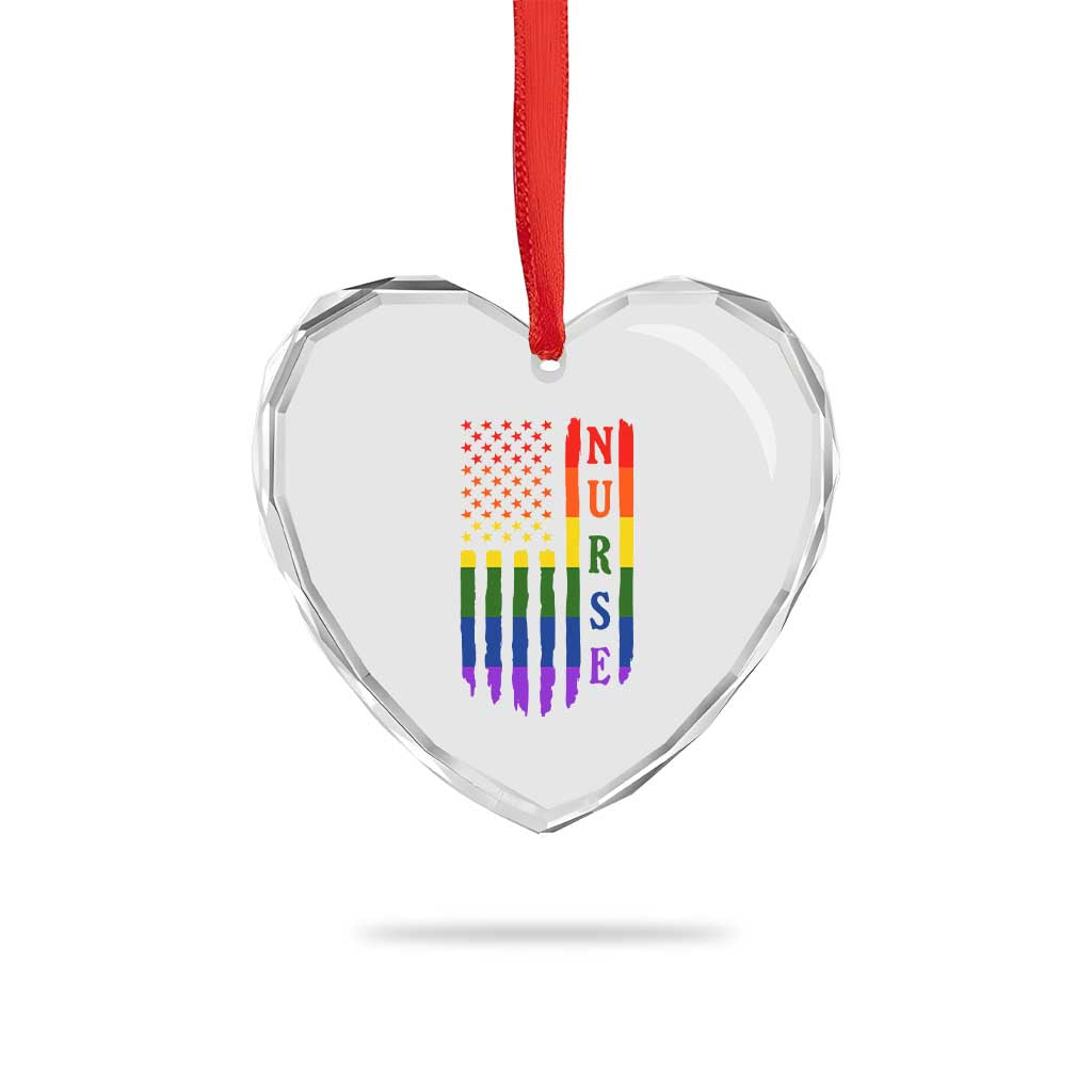 Rainbow RN Ally Pride Month Heart Crystal Glass Ornament LGBTQ Healthcare Worker