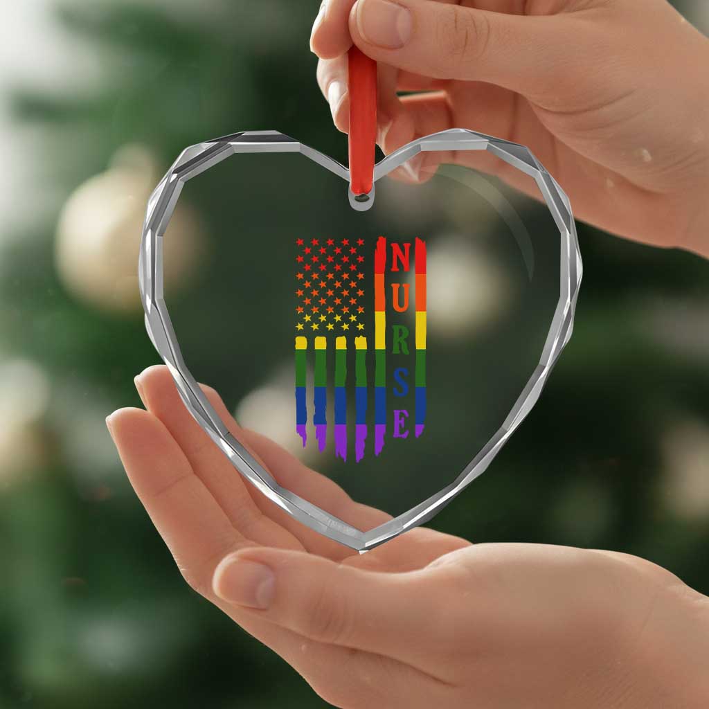 Rainbow RN Ally Pride Month Heart Crystal Glass Ornament LGBTQ Healthcare Worker