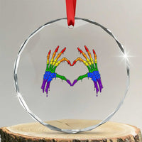 Rainbow Skeleton Heart Hands Crystal Glass Ornament LGBTQ Pride Support Graphic