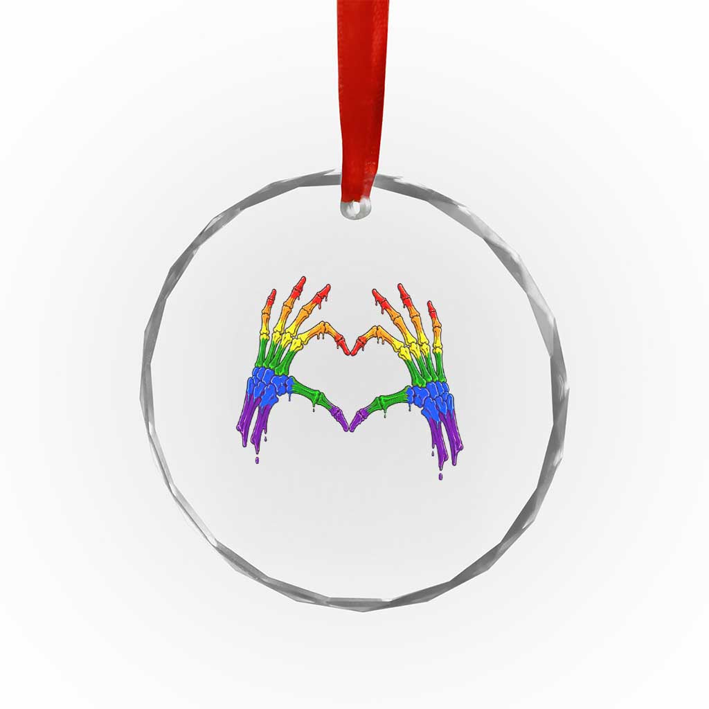 Rainbow Skeleton Heart Hands Crystal Glass Ornament LGBTQ Pride Support Graphic