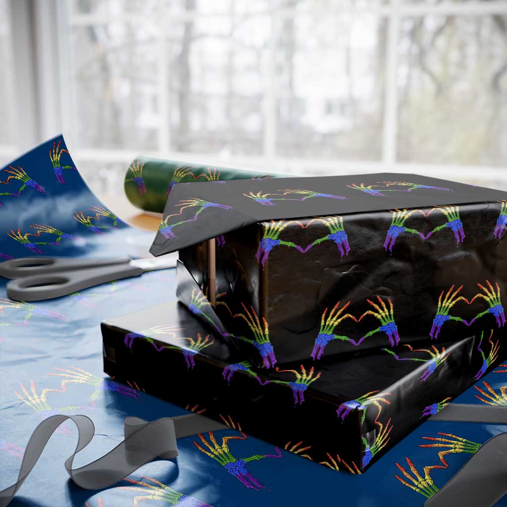 Rainbow Skeleton Heart Hands Wrapping Paper Roll LGBTQ Pride Support Graphic