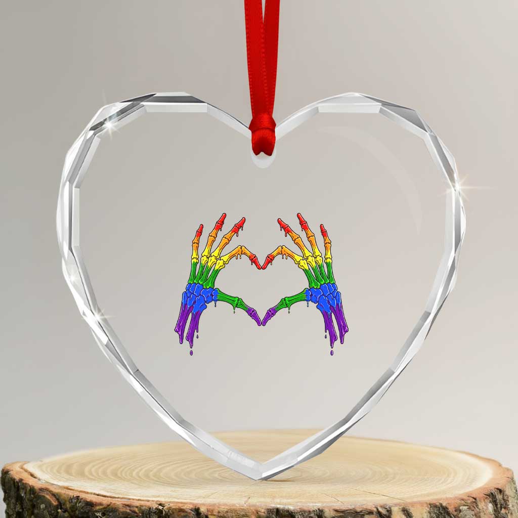 Rainbow Skeleton Heart Hands Heart Crystal Glass Ornament LGBTQ Pride Support Graphic