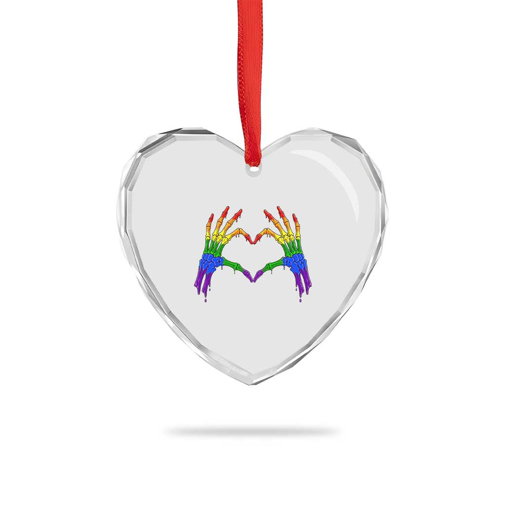 Rainbow Skeleton Heart Hands Heart Crystal Glass Ornament LGBTQ Pride Support Graphic