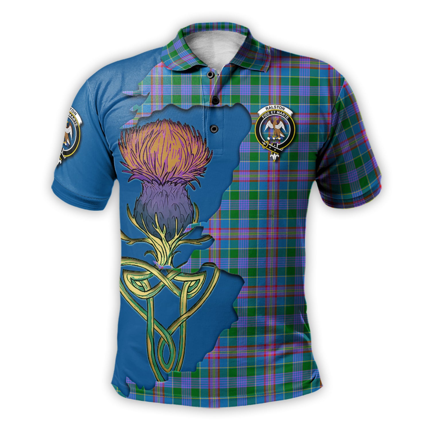ralston-tartan-family-crest-polo-shirt-tartan-plaid-with-thistle-and-scotland-map-polo-shirt