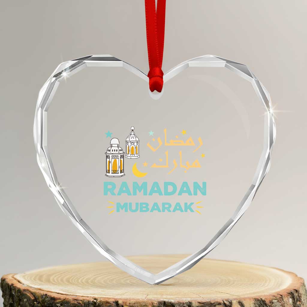Ramadan Mubarak Muslim Heart Crystal Glass Ornament - Wonder Print Shop