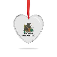 Raven F Caw F I Am Knitting Heart Crystal Glass Ornament Funny Knitter Gift - Wonder Print Shop