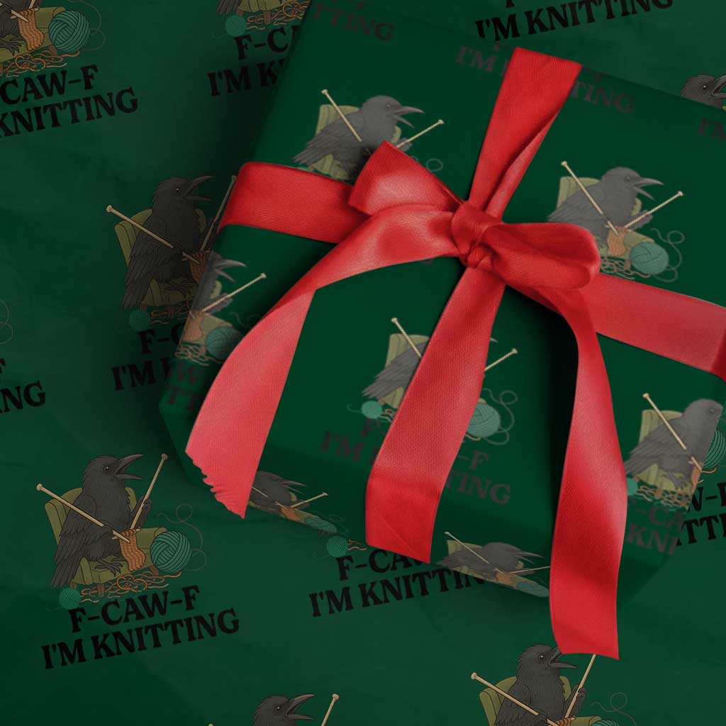 Raven F Caw F I Am Knitting Wrapping Paper Roll Funny Knitter Gift - Wonder Print Shop