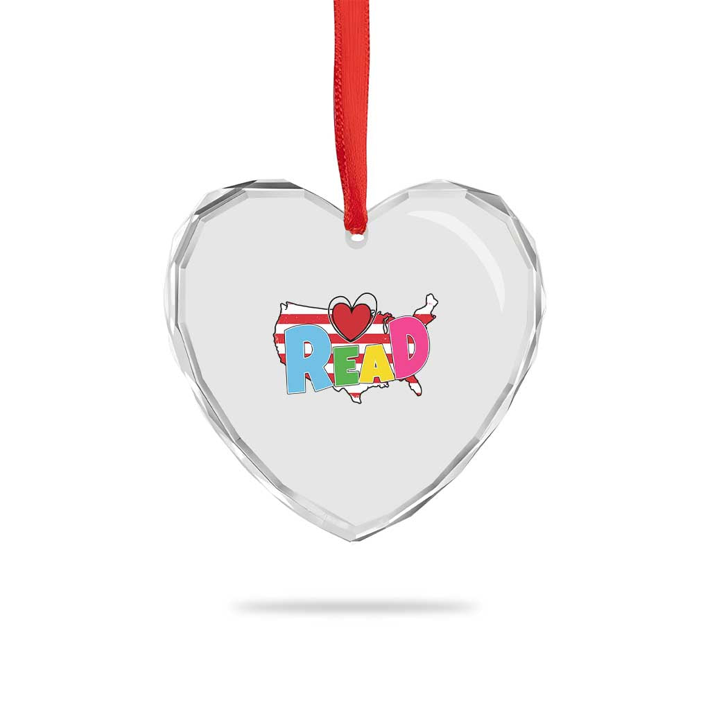Read Lover America Map Heart Crystal Glass Ornament National Reading Month Bookish Book Lovers - Wonder Print Shop