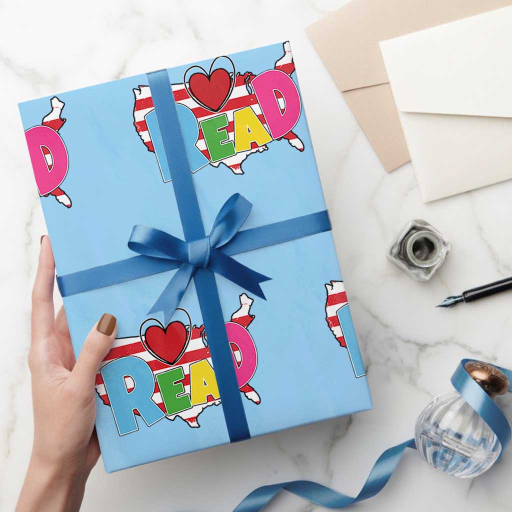 Read Lover America Map Wrapping Paper Roll National Reading Month Bookish Book Lovers - Wonder Print Shop