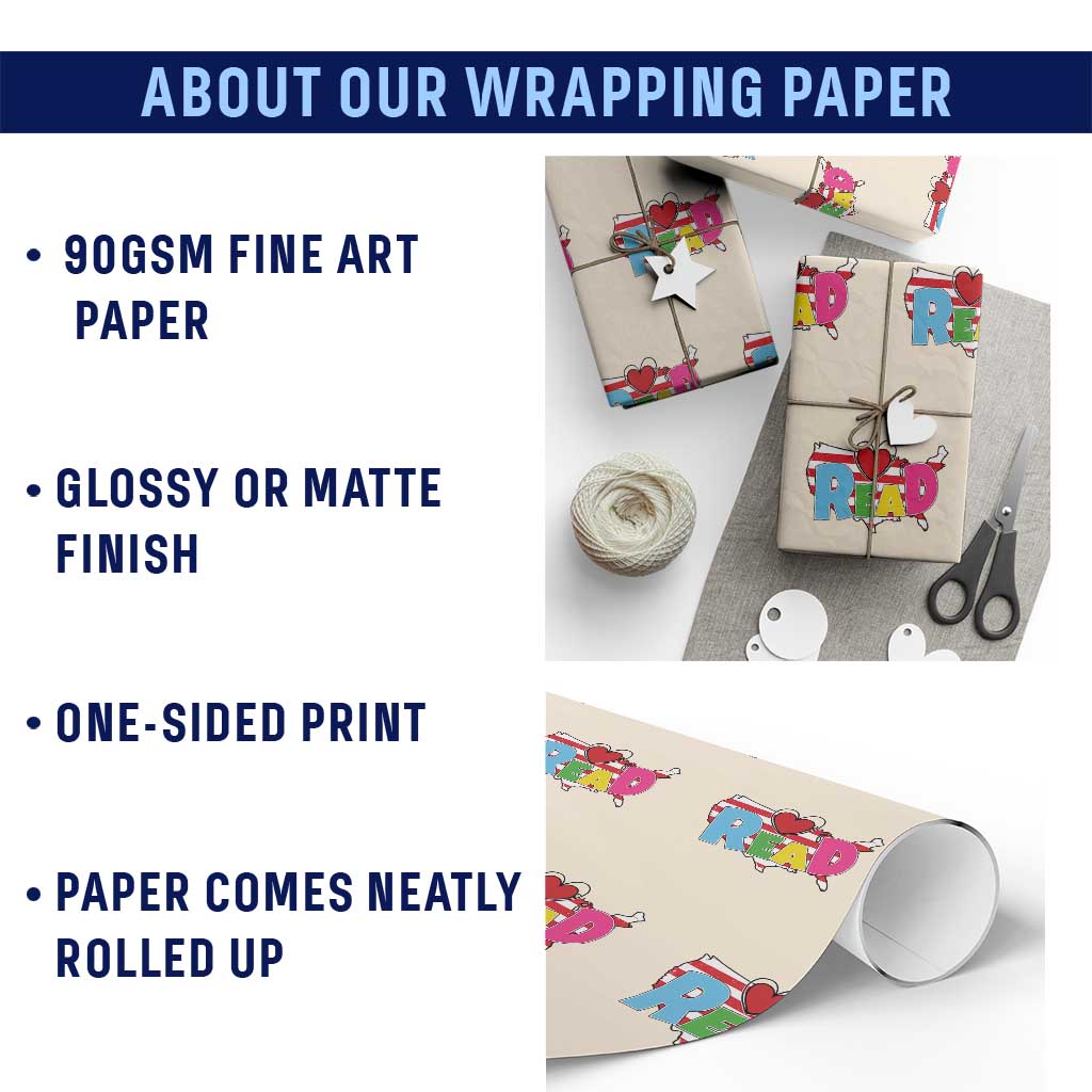 Read Lover America Map Wrapping Paper Roll National Reading Month Bookish Book Lovers - Wonder Print Shop