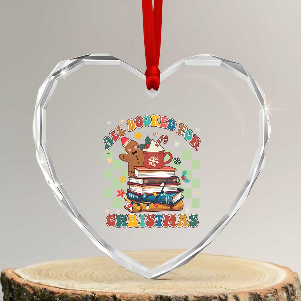 Reading Christmas Heart Crystal Glass Ornament All Booked For Xmas Books and Cocoa Lover - Wonder Print Shop
