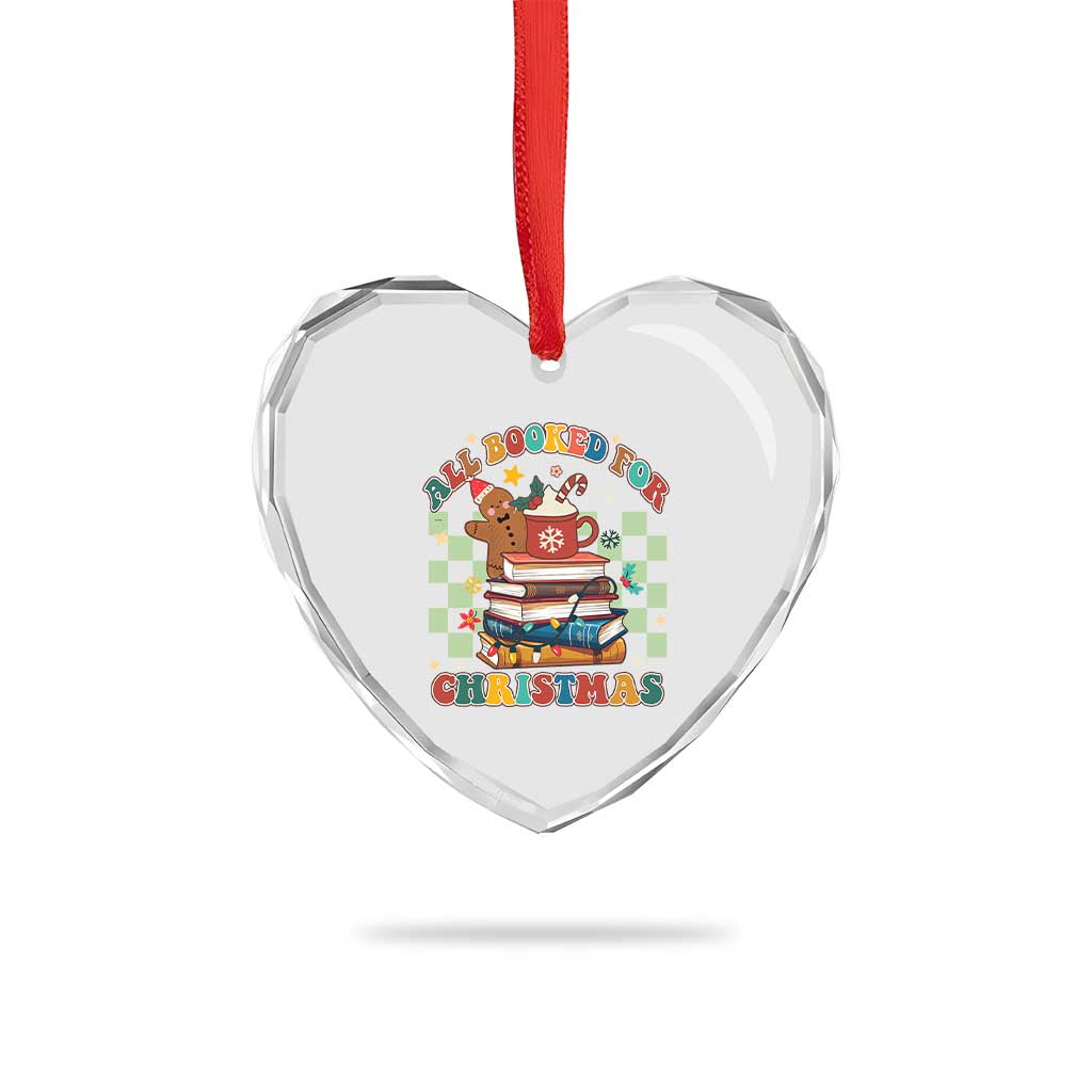 Reading Christmas Heart Crystal Glass Ornament All Booked For Xmas Books and Cocoa Lover - Wonder Print Shop