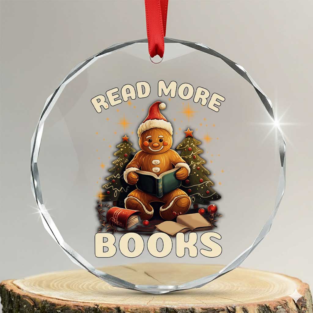 Reading Gingerbread Crystal Glass Ornament Read More Books Funny Christmas Teacher Student Book Lovers - Wonder Print Shop